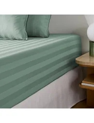 Victor Striped Washed Cotton Satin Fitted Sheet