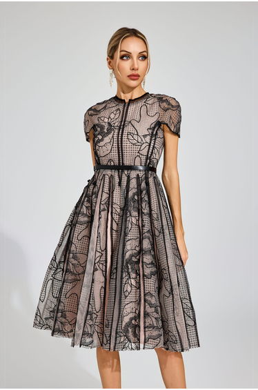 Malthus Black Mesh Midi Dress