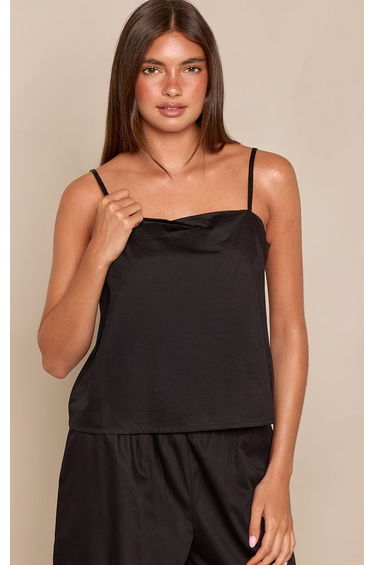 Black Square Neck Cotton Cami Top