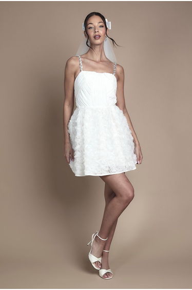 Pleat Bodice Jewell Strap Mini Dress