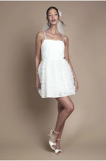 Pleat Bodice Jewell Strap Mini Dress