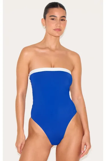 Cobalt Contrast Binding Bandeau Swimsuit