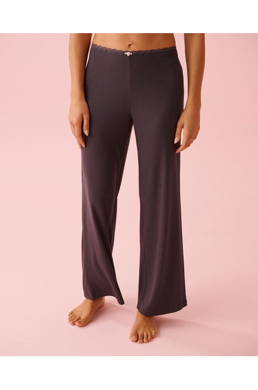 Ribbed Modal and Lace Trim Pants