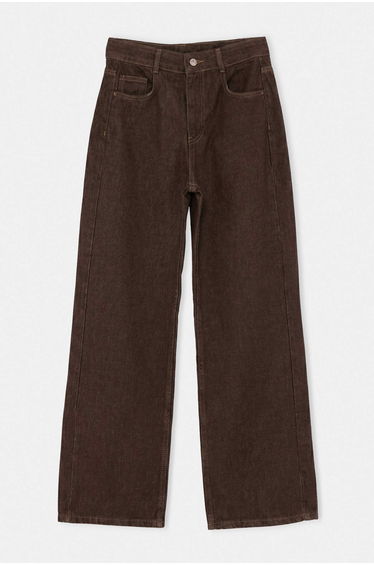 Brown Vintage Wash High Waist Wide Leg Jeans