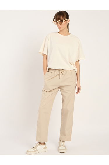 Mid Rise Straight Fit Pants with Drawstring