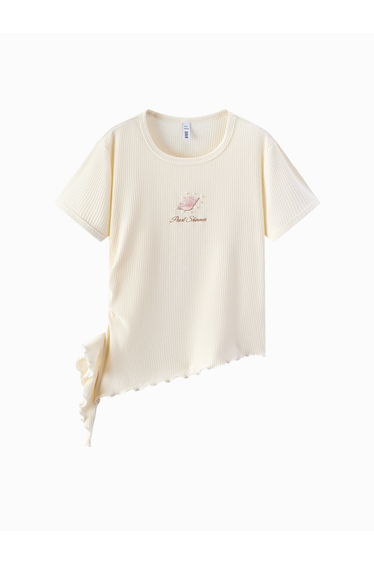 Women's Ribbed Side Tie Short Sleeve Top