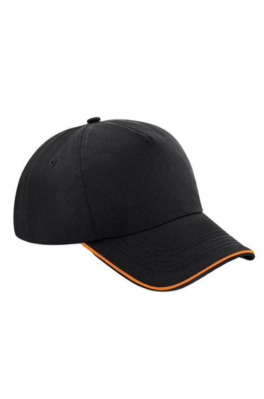 Beechfield Adults Unisex Authentic 5 Panel Piped Peak Cap - Black/Orange