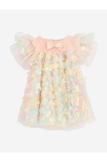 Angels Face Girls Marlowe 3D Multi Flower Tulle Dress in Pink