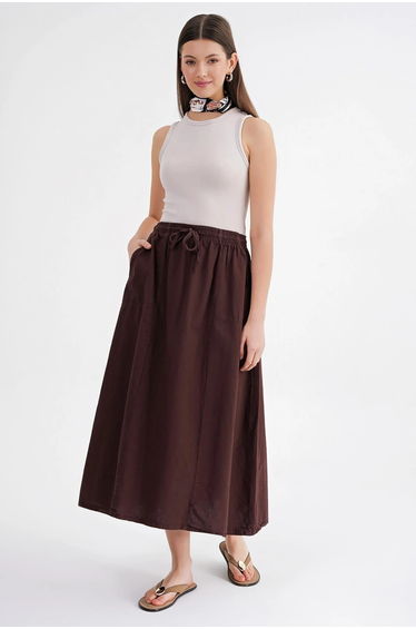 Mixray High-Waisted Poplin Skirt with Drawstring Detail