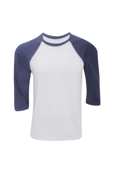 Canvas Mens 3/4 Sleeve Baseball T-Shirt - White/Denim