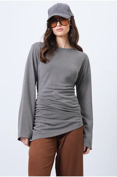 Women's Mink Crew Neck Asymmetrical Cut Long Tunic