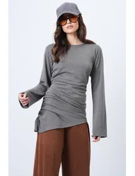 Women's Mink Crew Neck Asymmetrical Cut Long Tunic - 4