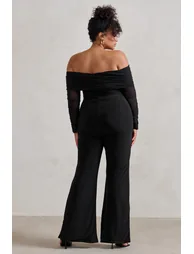 Whisper | Plus Black Ruched Mesh Bardot Jumpsuit - 2