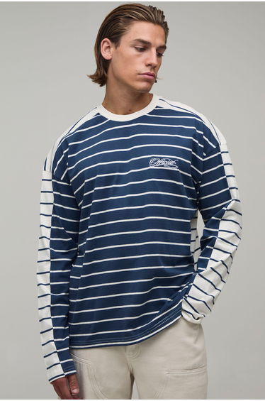 Contrast Stripe Long Sleeve T-shirt - navy