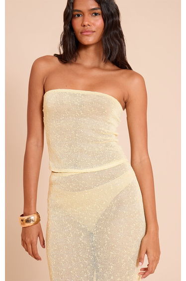 Pale Lime Textured Sequin Bandeau Top