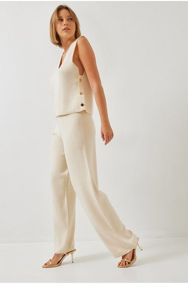 Women's Side Button Detail Knitwear Bottom Top Set