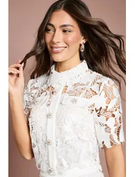 Lace Pearl Button Shirt - 2