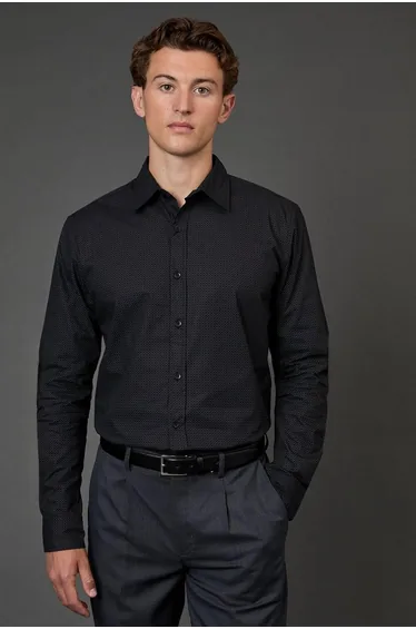 Black Geometric Print Long Sleeve Shirt