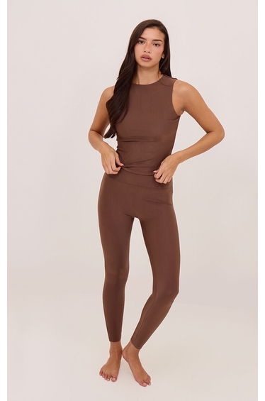 Espresso Polyamide Crew Neck Vest Top
