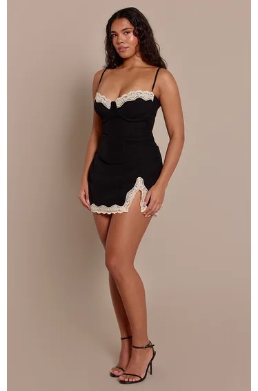 Shape Black Lace Trim Mini Skirt
