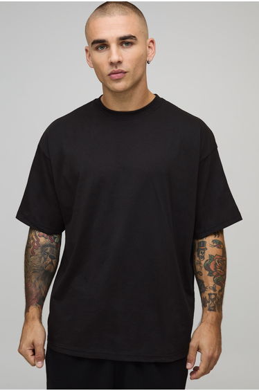 Basic Oversized Extended Neck T-Shirt - black