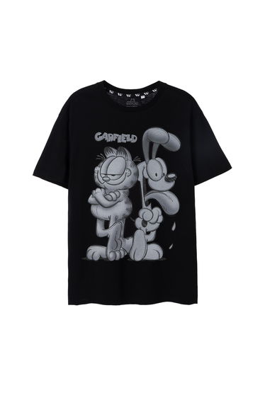 Garfield Mens Greyscale Short-Sleeved T-Shirt - Black