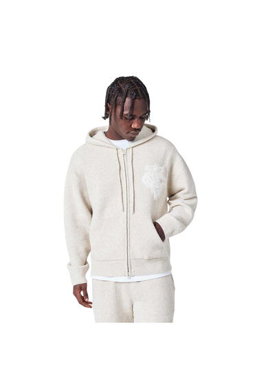 Couture Club Mens Wool Blend Soft Full Zip Hoodie - Beige