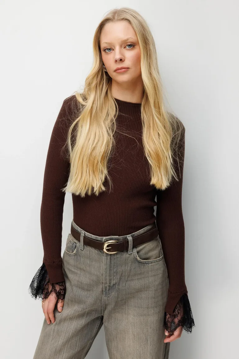 سترة ميكسراي بني محبوك بأكمام طويلة - 1