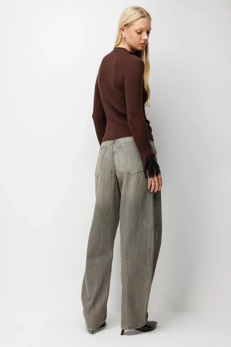 سترة ميكسراي بني محبوك بأكمام طويلة - 4