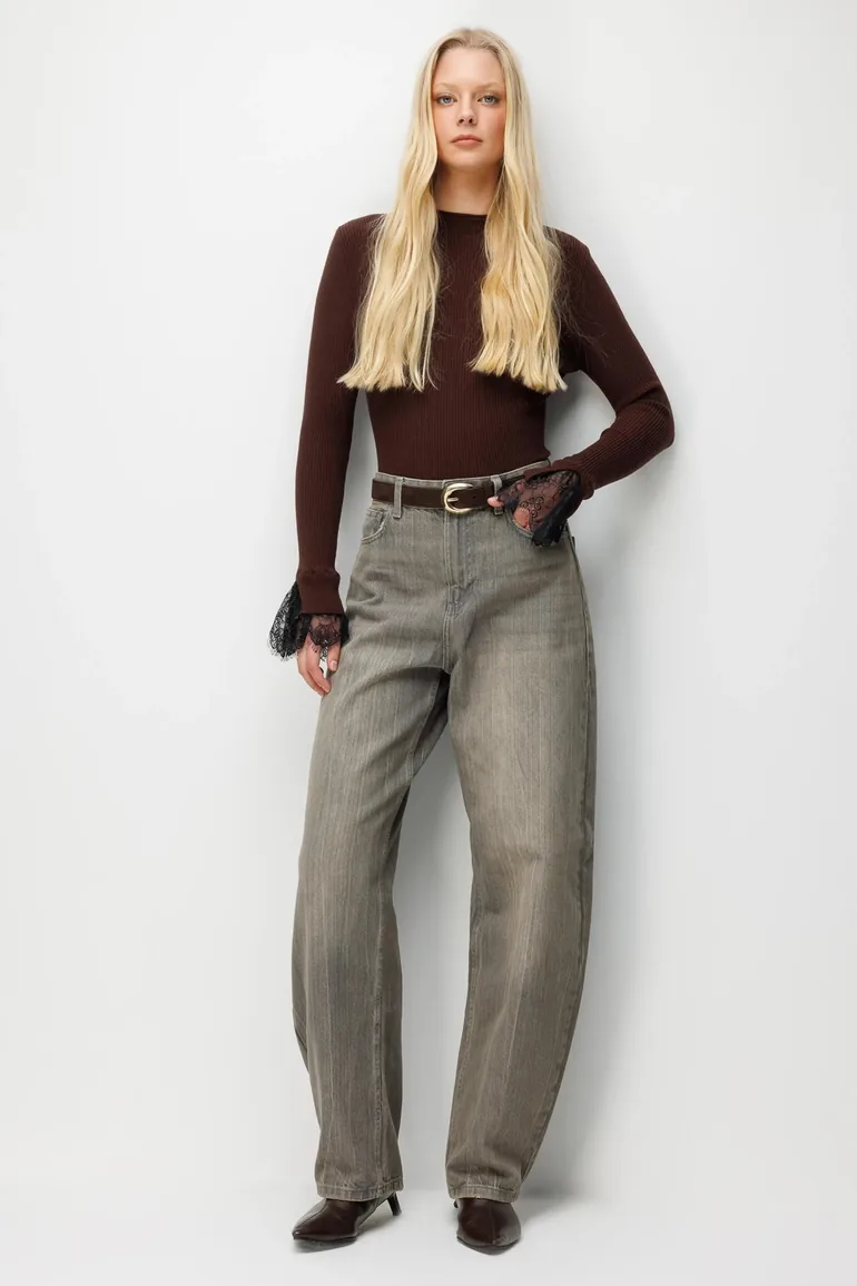 سترة ميكسراي بني محبوك بأكمام طويلة