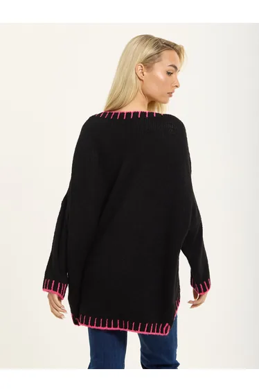 سترة ليكوريش أسود محبوك بأكمام طويلة