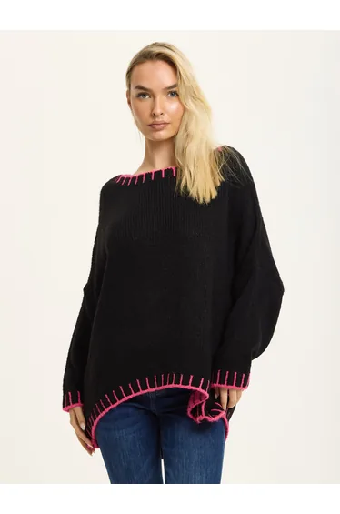 سترة ليكوريش أسود محبوك بأكمام طويلة