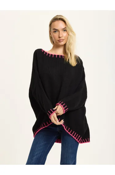 سترة ليكوريش أسود محبوك بأكمام طويلة