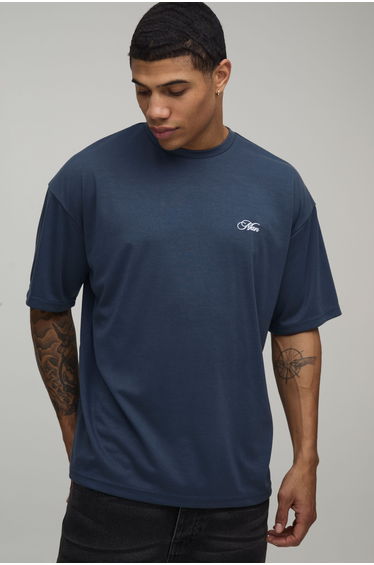 Botanical Flocked Heavy Interlock Oversized T-shirt - navy