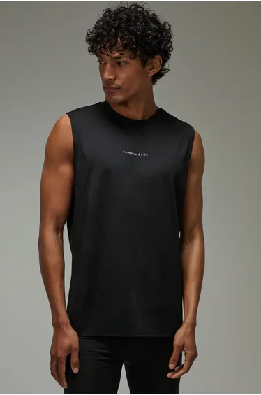 Common Pace Running Perforated Regular Fit Tank - black