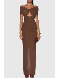 فستان ماكسي بقصة مستقيمة بلا أكتاف - 1