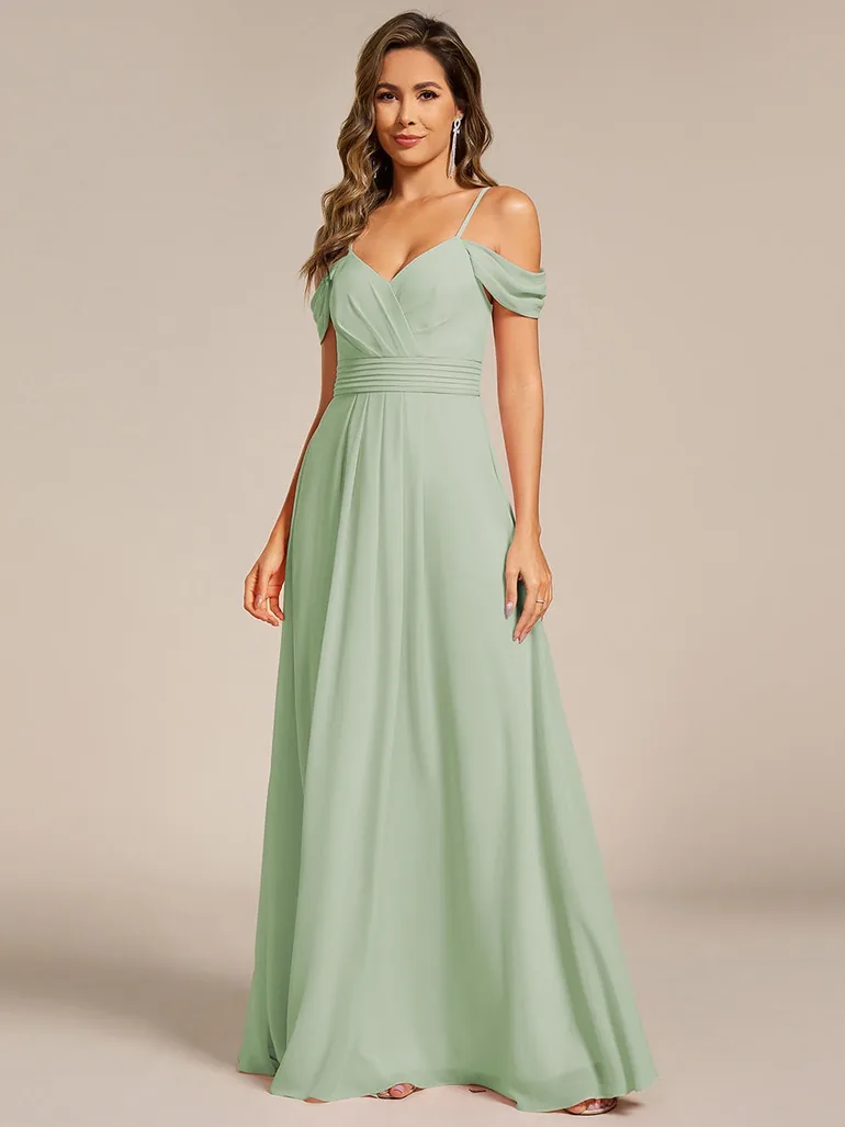 ever LIANNE|Spaghetti Strap V-Neck Pleated A-Line Bridesmaid Dress - 3