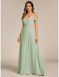 ever LIANNE|Spaghetti Strap V-Neck Pleated A-Line Bridesmaid Dress - 3
