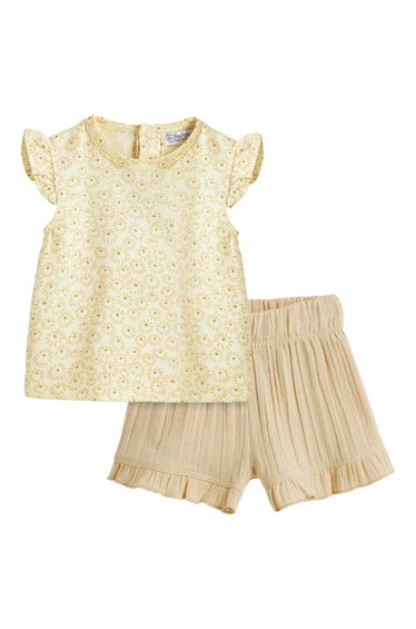 Girls Daisy Print Cotton Top and Shorts Set