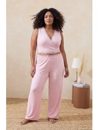 Pink Double-Breasted Lace Detailed Viscose Knitted Pajama Set - 4