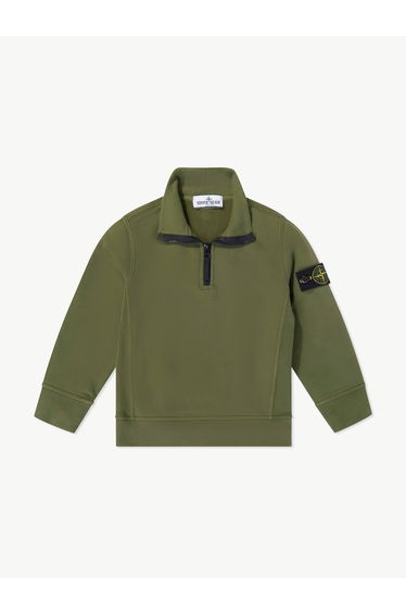 Stone Island Boys Brushed Organic Fleece Half Zip Sweatshirt in Green