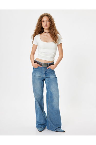 Basic T-Shirt U Neck Slim Fit Short Sleeve Draped