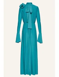 Yedda Flower Trimmed V-Neckline Pleated Slit Maxi Dress - 17