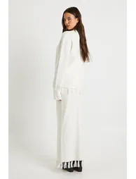 Tassel Hem Detail Oversized Jumper and Knitted Skirt Co-Ord - cream - 1