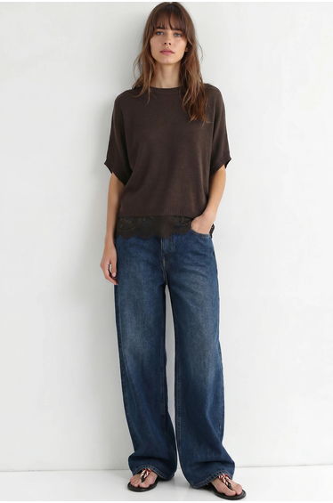 ISTANBUL Lace Knit Crew Neck Top