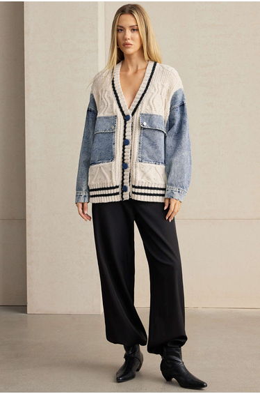 Denim Patchwork Knit Outerwear