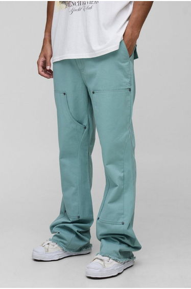 Tall Slim Fit Washed Raw Hem Carpenter Flared Trousers
