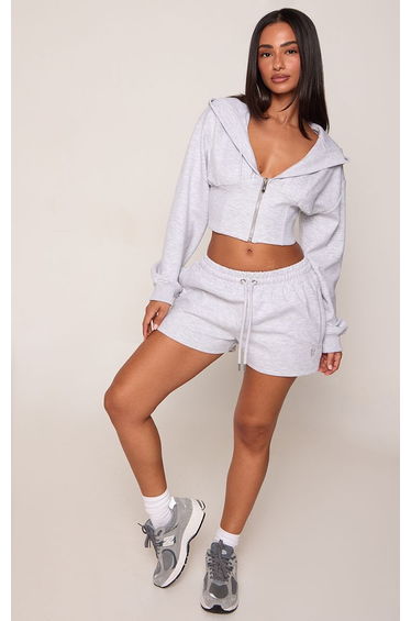 Petite Ash Grey Interlock Embroidered Shorts