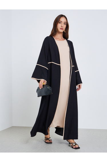 Women Contrast Detail Long Sleeve Abaya and Dress Co-Ords