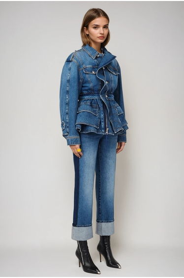 Deniz Asymmetric Ruffle Denim Jacket